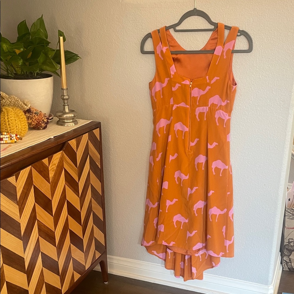 Charlotte Taylor 100% Silk Orange Dress with Pink Camel Print - Picture 12 of 17